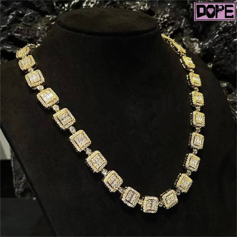 Baguette Iced Out VVS Hiphop 8MM Sugar Chain Tennis Necklace 925 Sterling Silver Sparkling Moissanite Tennis Chain