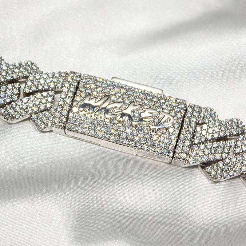 925 Silver Cuban Chain Diamond Hand Make Iced Out Mens Cuban Chain Link Moissanite Diamond