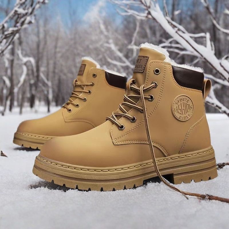 Winter Boots 2025 New Men's Martin Boots British Style Work Boots Yellow Leather Casual Boots Versatile Fashion Ankle Boots Free Shipping