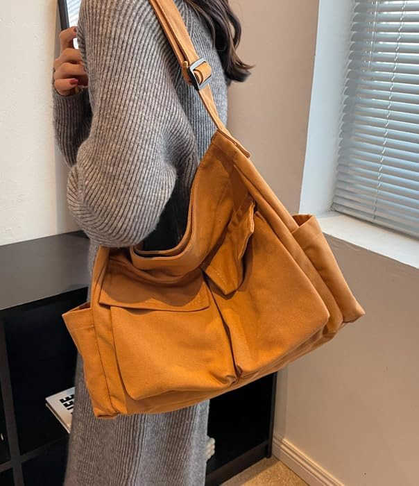 LauthenS Grunge Bag Canvas Hobo Crossbody Shoulder Tote Bag for Women and Men Large Messenger Bag with Multiple PocketsZ250920