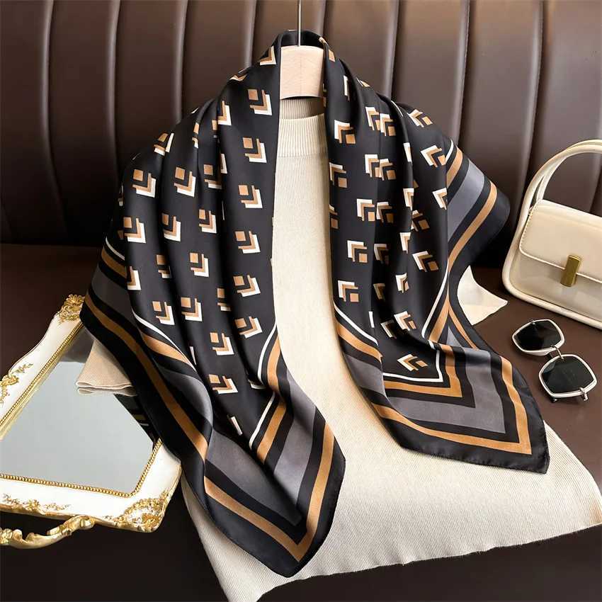 2024 New 9090cm Fashion Scarves Women Shawl Print Silk Satin Hijab Bandana Luxury Brand Square Ladies Bandanna Foulard Muffler11 D2510201