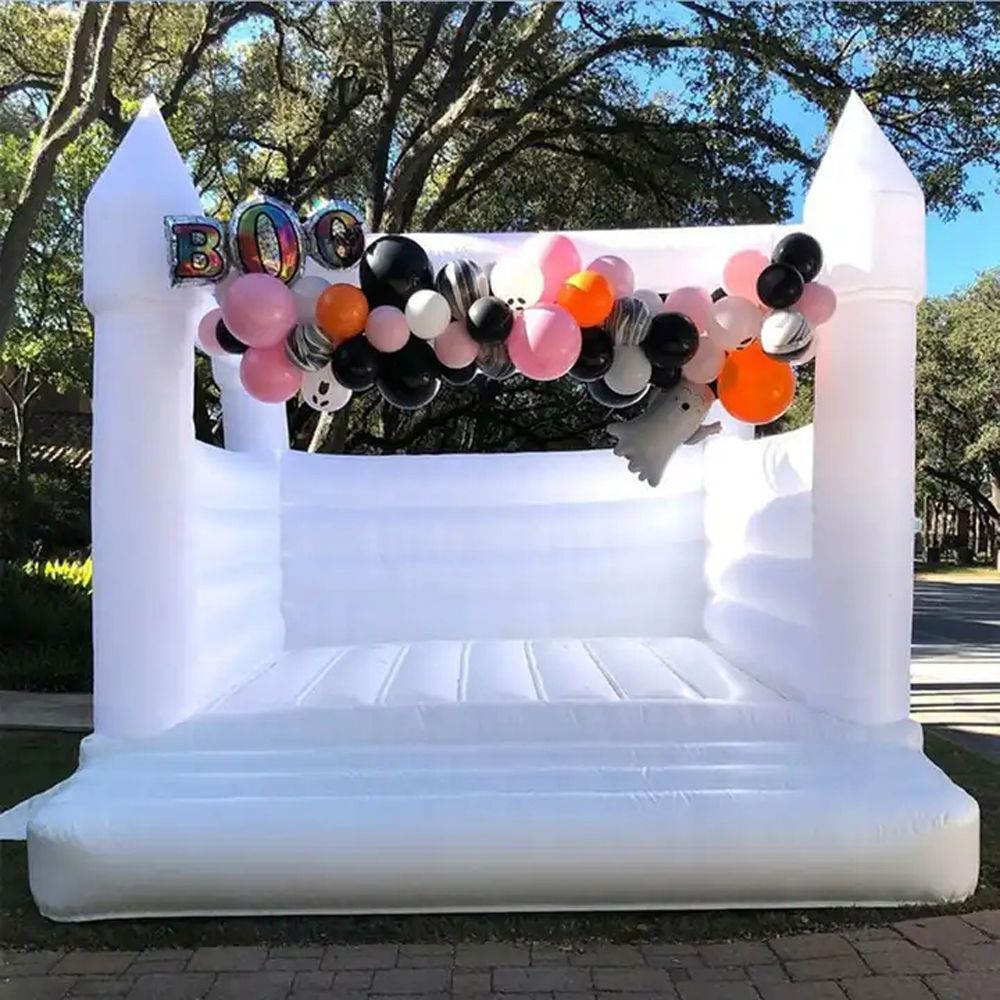 Modern kids adult inflatable white bounce house Commercial grade PVC bouncy castle CE wedding bouncer with sun protection cover for sale