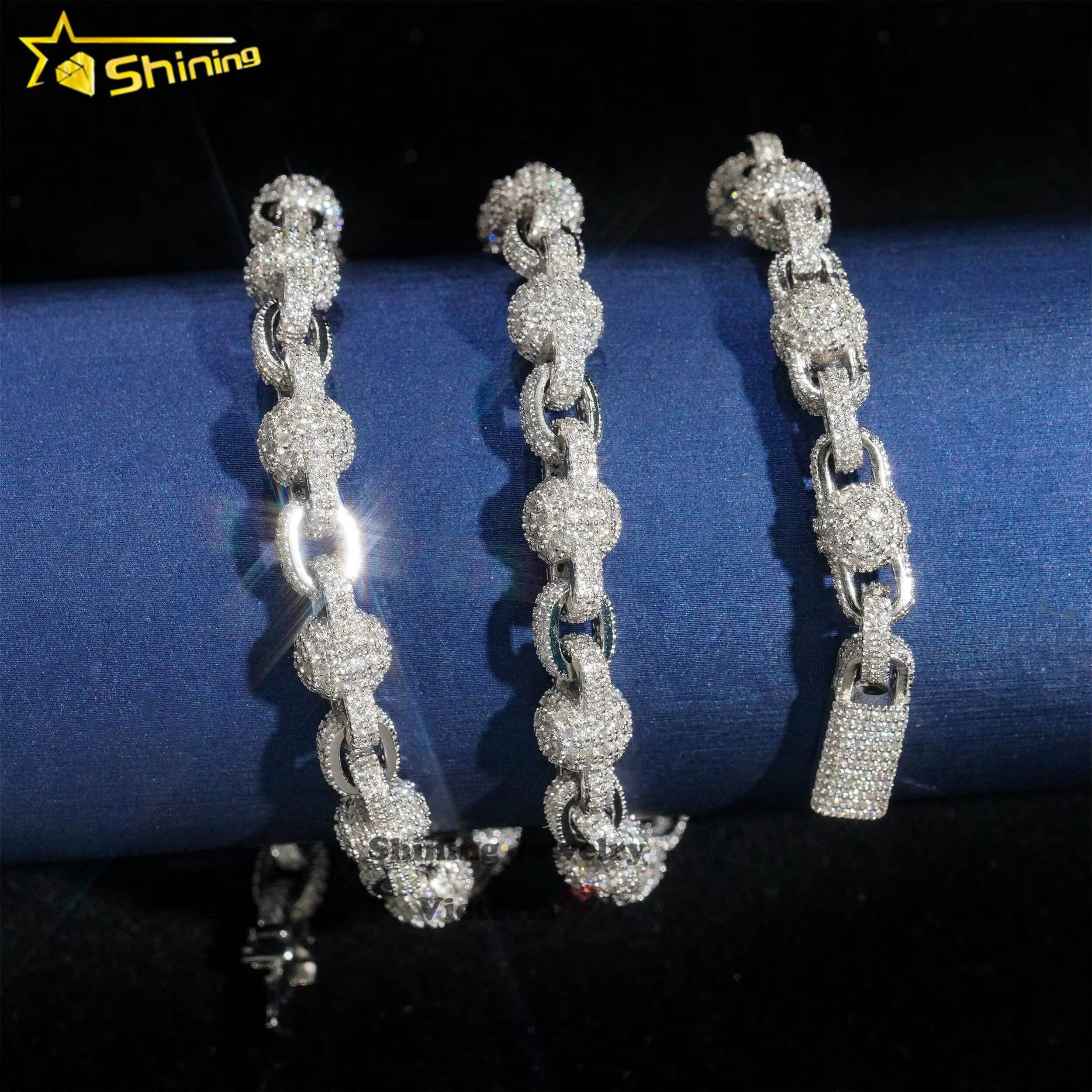 New Design Vvs Moissanite Rosary Ball Chain Hip Hop Rapper Jewelry Moissanite Chain Necklace 8mm