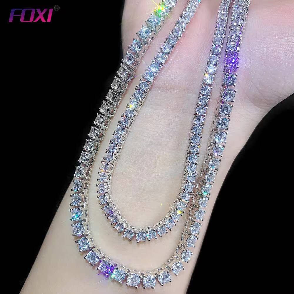 Hip Hop S925 Tennis Necklace VVS D Colorround 3mm Diamond Iced Out Past Tester Customized Trend 10k 14k Gold Moissanite Tennis Link Chains