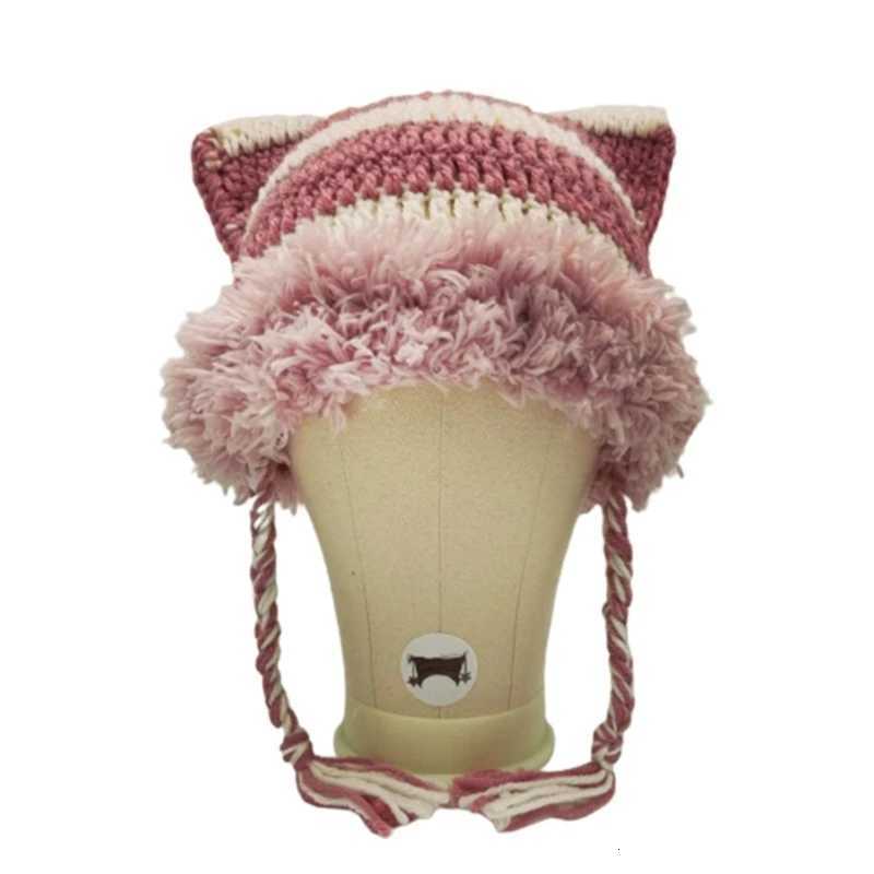 Girl Cartoon Cat Ear Knit Beanie Hat Y2Kstyle Party Hat Photo Props Hot Girl Cute Slouchy Crocheted Hat Dropsing Y250920