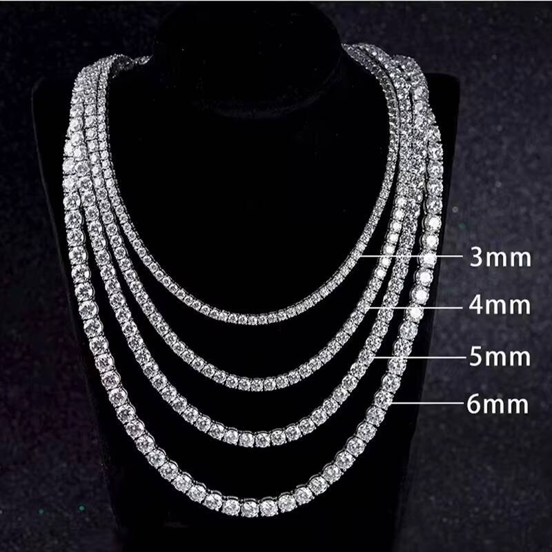 FaMoissaniteory New Arrival Price 3mm 4mm 5mm 6mm Moissanite Tennis Necklace 925 Silver VVS Cold Hip Hop Glitter Moissanite Chain