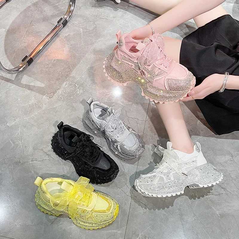 Women Shiny Rhinestones Shoes Four Seasons Casual Sneakers Women Stylish Sport Shoes LaceUp Platform Luxury Shoes zapatos mujer W250920