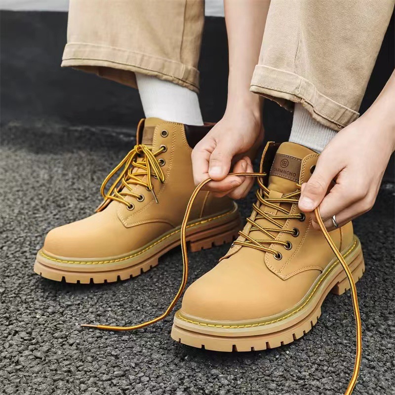 Winter Boots 2025 New Men's Martin Boots British Style Work Boots Yellow Leather Casual Boots Versatile Fashion Ankle Boots Free Shipping
