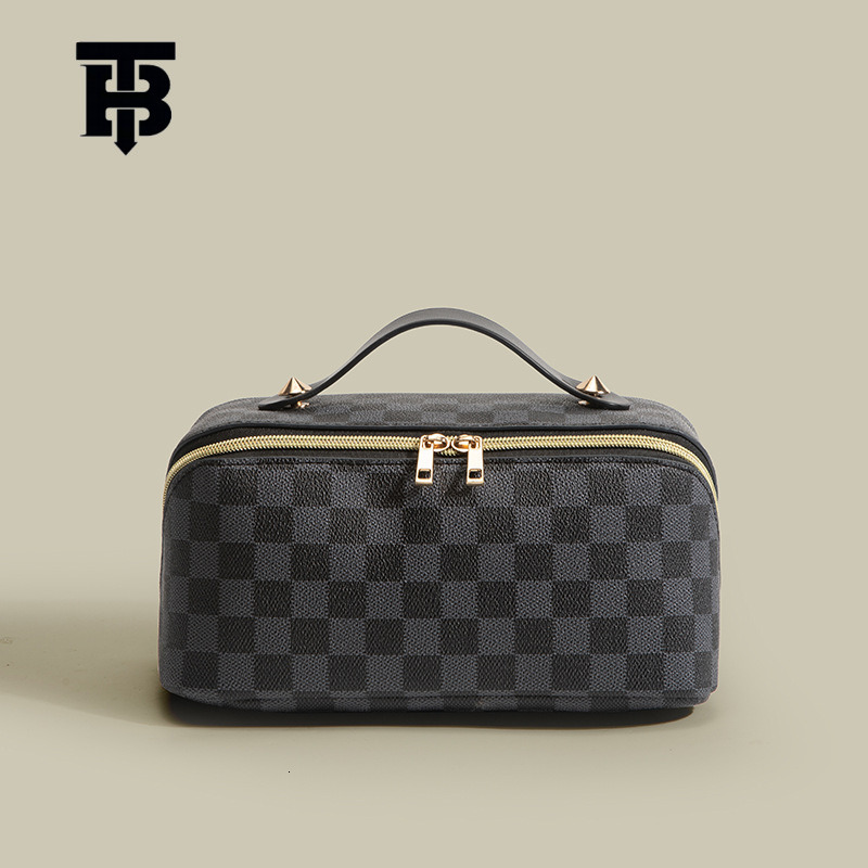 TB BHULAMTE Free Shipping New Designer Women's Bag 2025 Retro Checkered Makeup Bag PU Multifunctional Convenient Handheld Makeup Bag Storage Toil