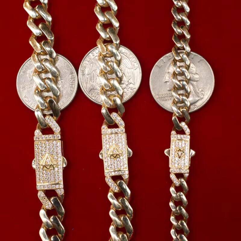Hiphop Iced Out 7911mm Customized Trend VVS Moissanite Clasp Cuban Necklaces 14K Gold Sparkling Cuban Link Chain