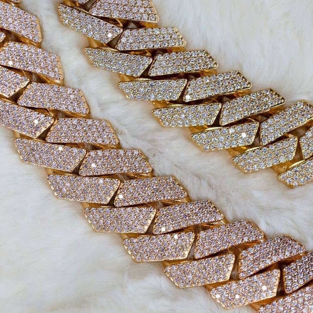 16mm Moissanite Cuban Chain GRA Certificate 925 Gold Plated Iced Out VVS Moissanite Cuban Link Chain