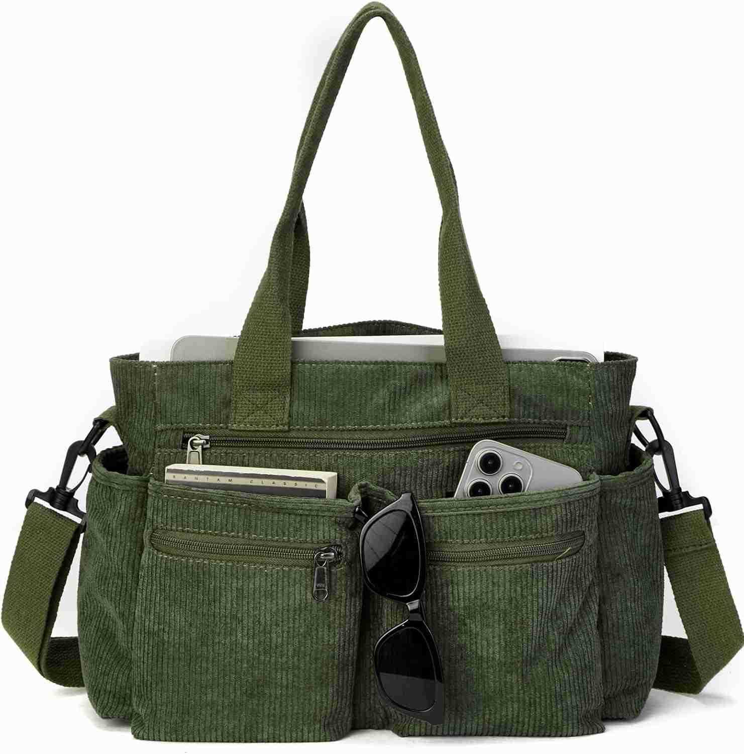 Corduroy Tote Bag for Women Top Handle Crossbody Purse Travel Shoulder Bag Work Handbag Everyday tote bag for schoolZ250920