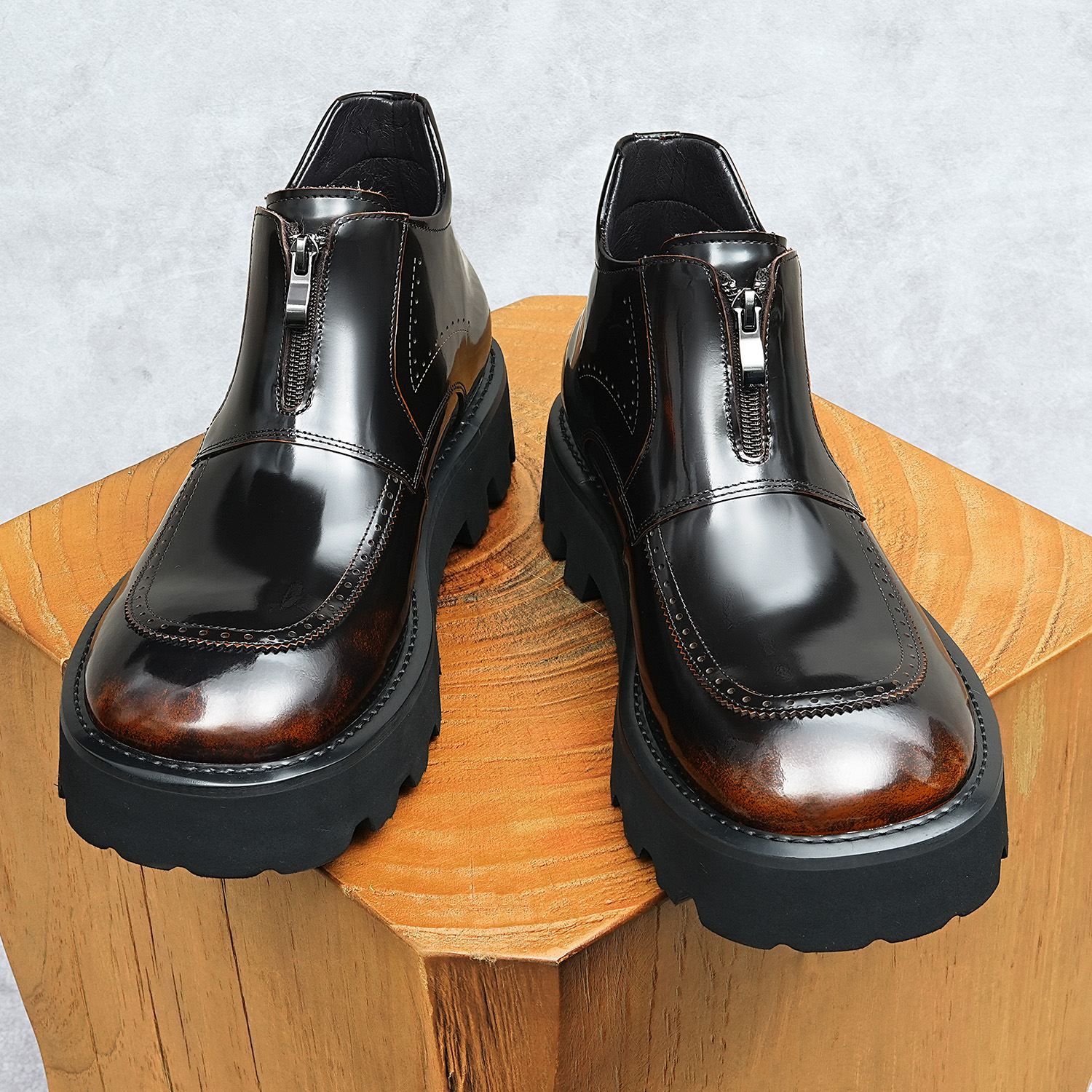 High Top Mens Full Grain Leather Work Boots - Smooth Shine Design & Durable Construction for Everyday Wear