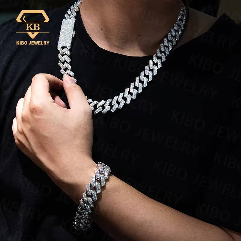 Hip Hop Cuban Link Chain 925 Sterling Silver Mossanite Cuban Link Chain 20mm Pointer Setting Iced Out Diamond Cuban Link Chain