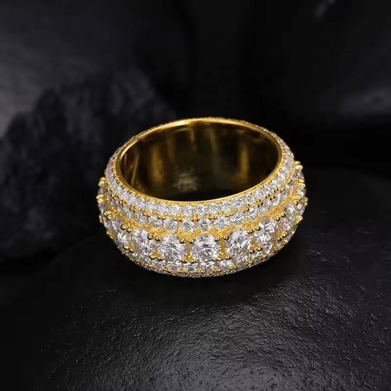 Custom Iced Out Jewelry Hip Hop Solid 9K 10K 14K Gold IGI Certified VS VVS Lab Grown Diamond 5 Rows Eternity Band Ring for Men