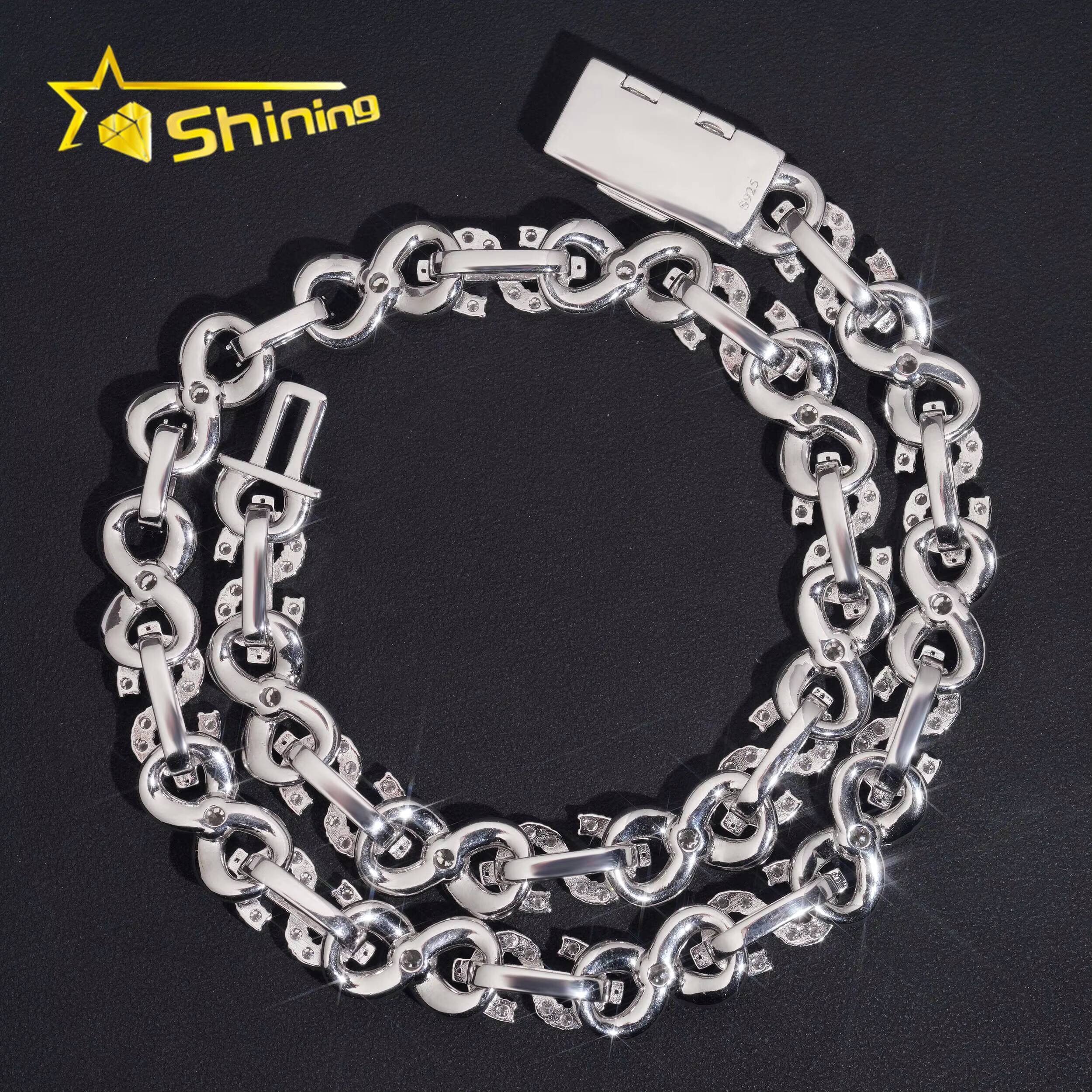 New Design Dollar Sign Necklace VVS Iced Out Baguette Moissanite Pass Diamond Test 925 Silver Gold Hip Hop Cuban Link Chain