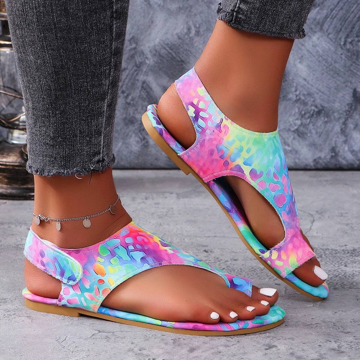 Flats 2024 New Summer Print Casual Shoes for Women Fashion Beach Dress Brand Sandals Flip Flops Zapatos De Mujer ddmypanda
