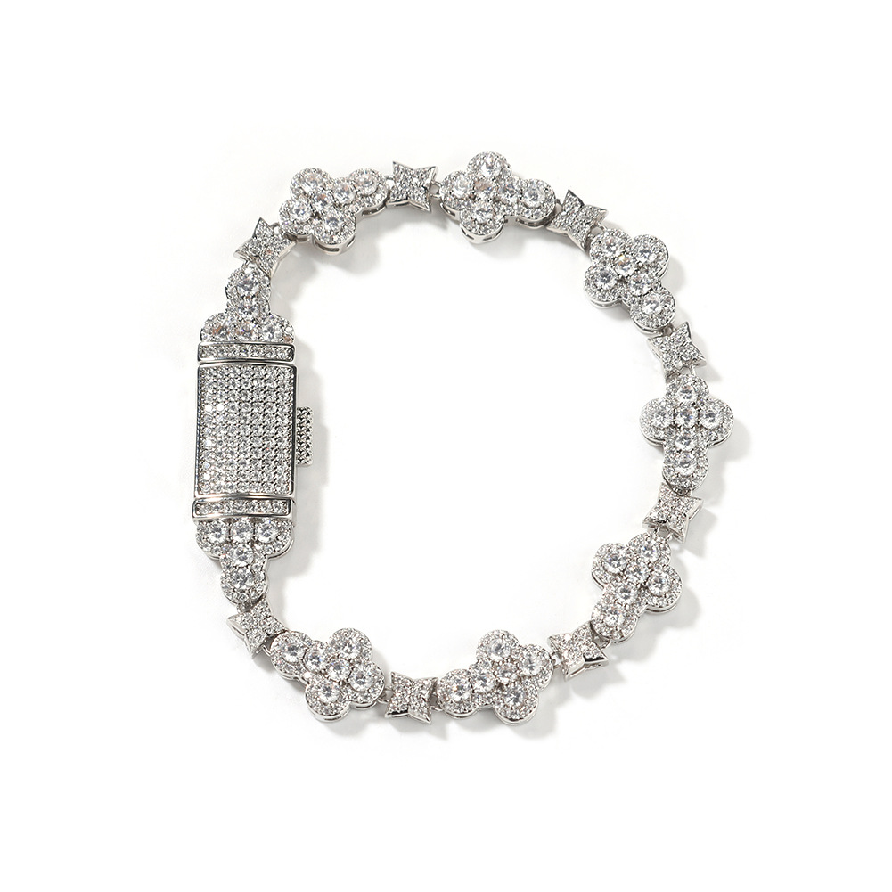 New Simple Fashion 10mm Cross Flower Bracelet with Micro Paved Zircon, Elegant and Shiny Jewelry