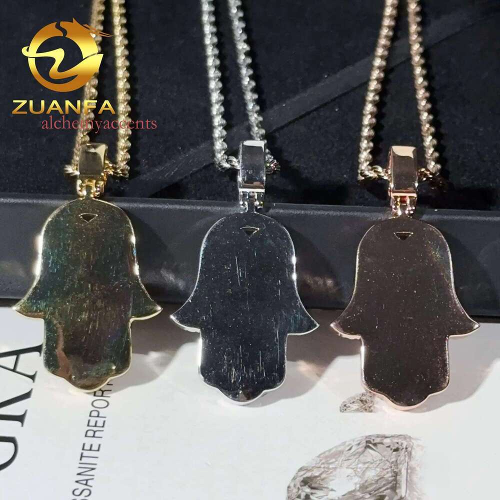 Ready to Ship Hip Hop Jewelry Hamsa Iced Out Sterling Sier Moissanite Pendant With Rope Chain for Men