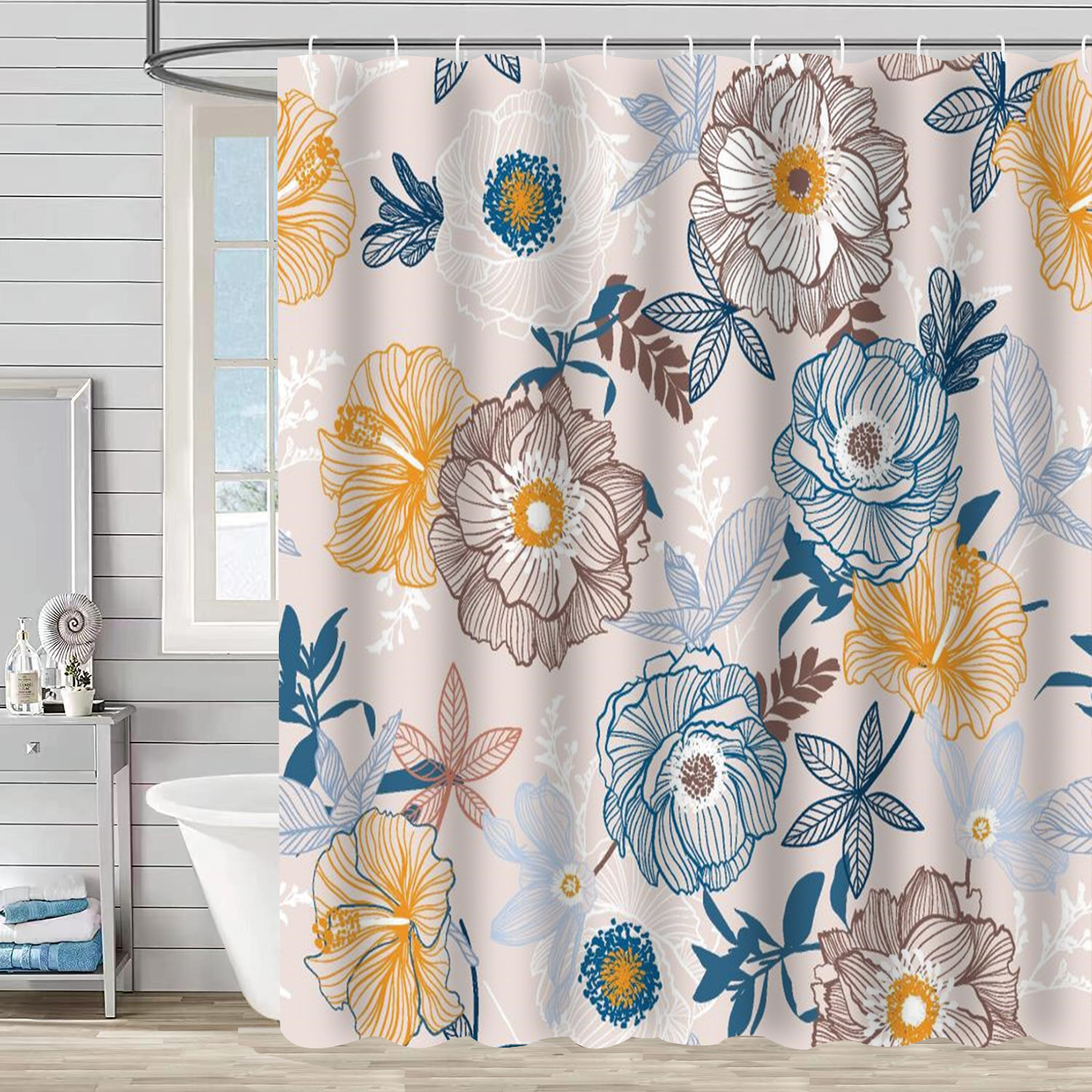 YL-37292 Hot Sale Plant Flower Plant Shower Curtain Set Printed Polyester Waterproof Shower Curtain Four-piece Set Bathroom Curtain