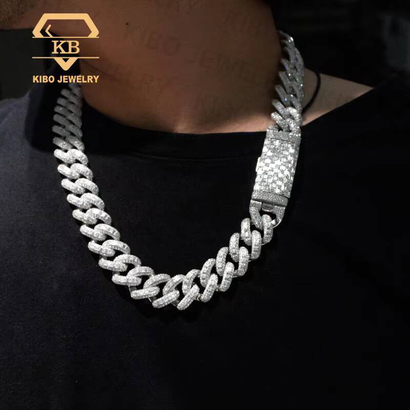 Hot Selling 12mm 15mm 20mm Moissanite Cuban Link Chain Hip Hop Iced Out 925 Sterling Silver Cuban Link Moissanite Chain for Men