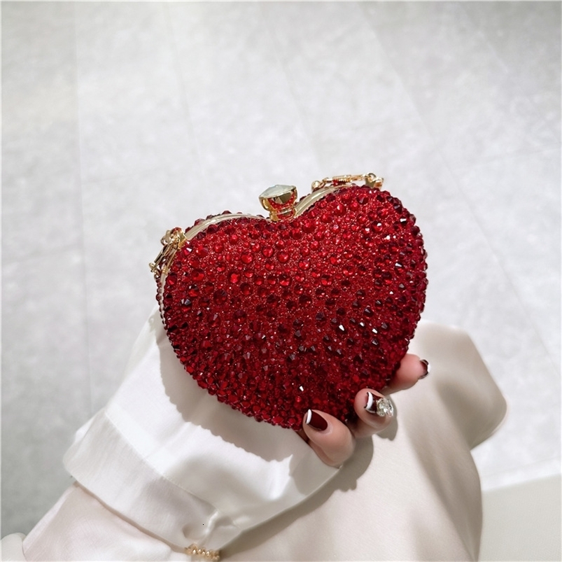 Diamond Inlay Heart Shape Crystal Clutch Purse Stones Evening Wedding Party Shoulder Bag Handle Mini Handbags y250919