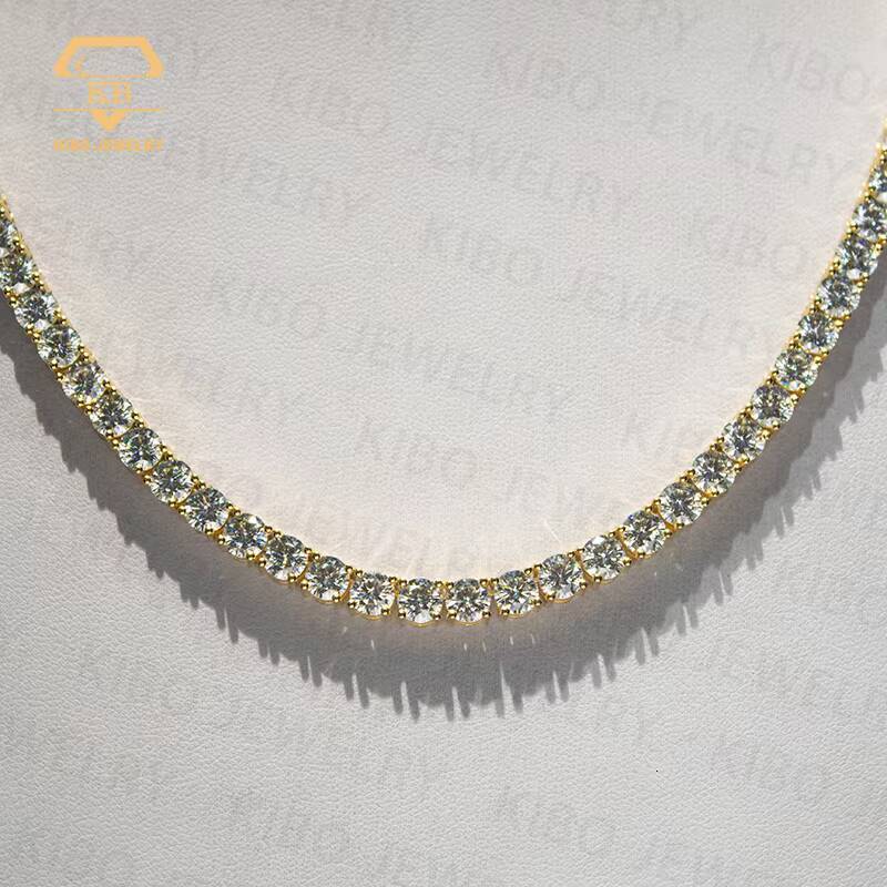Hot Sale Fashion Necklaces for Women 925 Sterling Silver Yellow Gold Plated Hip Hop Iced Out 5mm Moissanite Tennis Chain Men