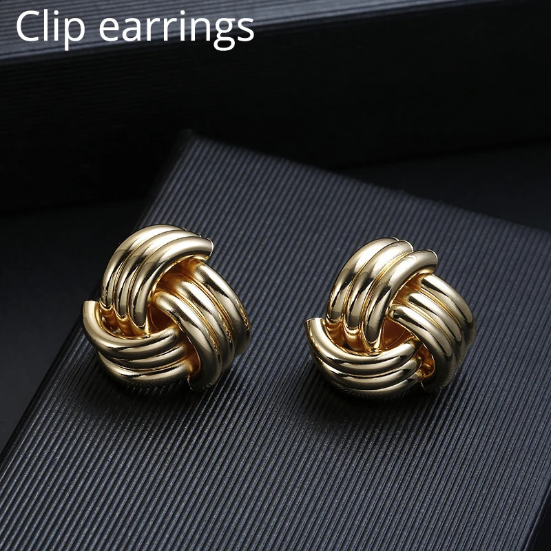 Vintage Non Pierced Clip on Earrings Ear Clips Gold Geometric Metal Earring for Women Wedding Party Bijoux Brincos Jewelry 250920