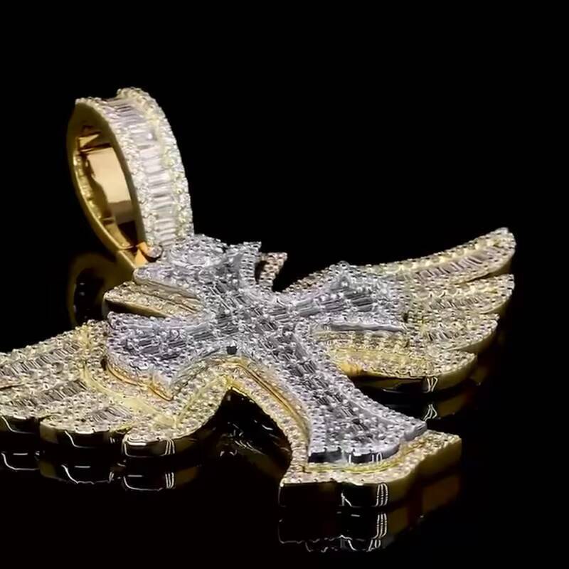 Solid Heavy Two Tone VVS Diamond Hip Hop 925 Silver Iced Out 3D Customized Trend Moissanite Cross Pendant Pass Diamond Tester Fine Jewelry