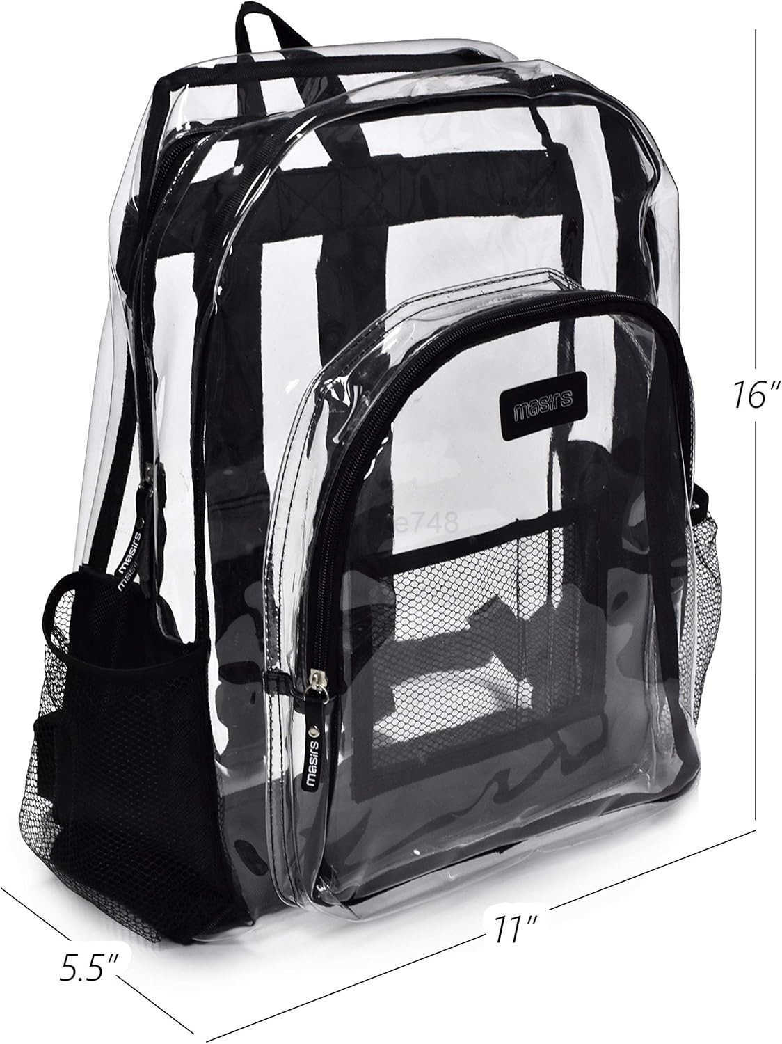 Masirs Heavy Duty Clear Backpack Stadium Approved Transparent Design Quick Access at Security Checkpoints Adjustable Shoulder Straps Dual Zippered Com