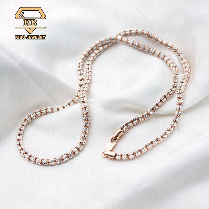 4 Row Iced Out 2 Tones 925 Sterling Silver Plain Silver Chain Ice Chain Tennis 18k Gold Plated Necklace Chain