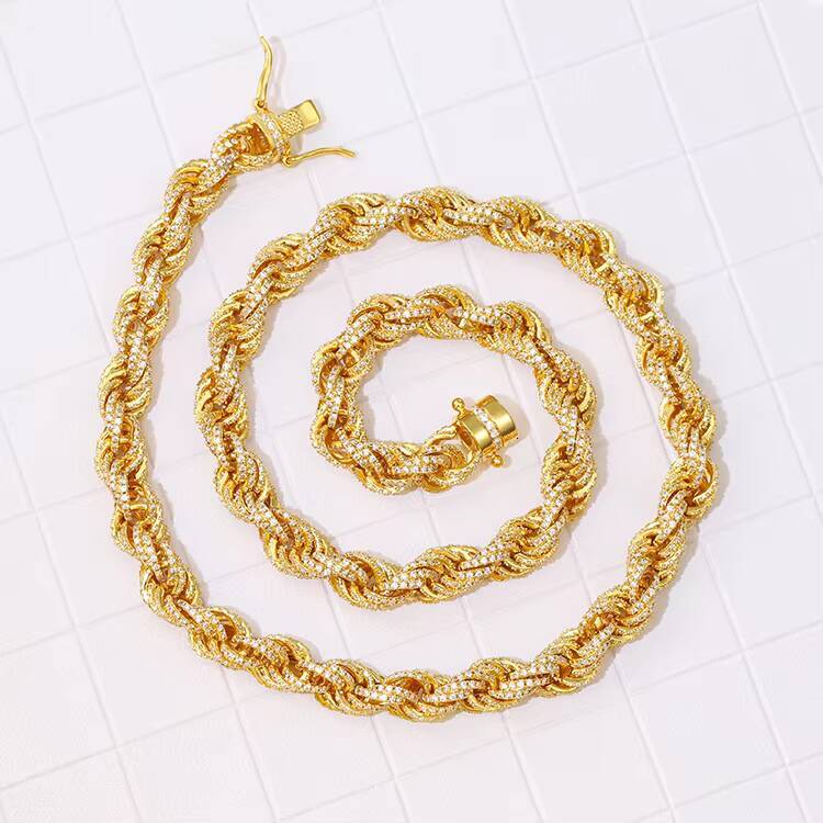 Hot Sale Hand Make VVS Moissanite Diamond GRA Certificate 8mm Gold Plated 925 Solid Silver Rope Chain Cuban Link Chain