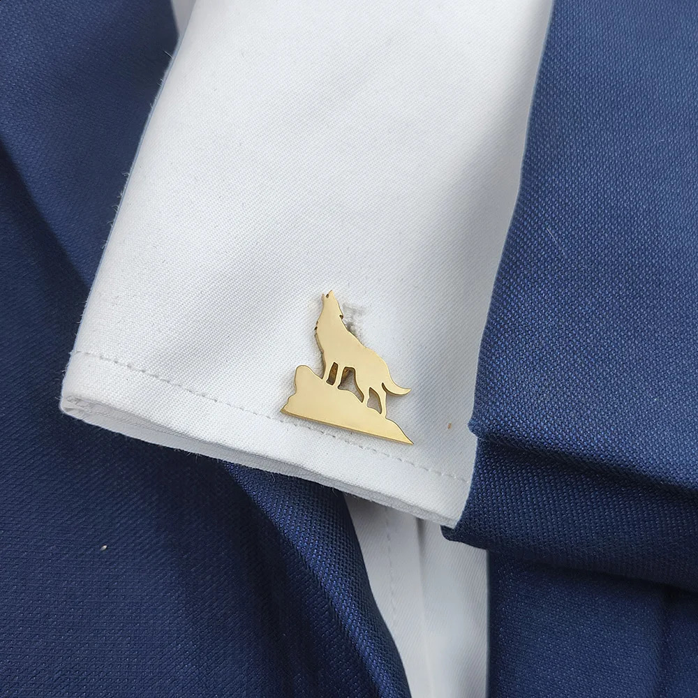 Roaring Wolf King stainless steel mens cufflinks goldplated cufflinks suit clothing accessories suitable for any occasion 250919