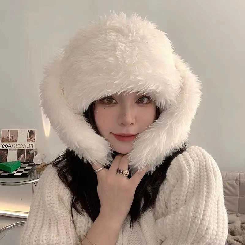 Long Ear Rabbit Wen Pr C Cute Solid Girl P Beanie Winter Warm gear Bonnet Korean Fluffy Fur Knitted Hat Y250920