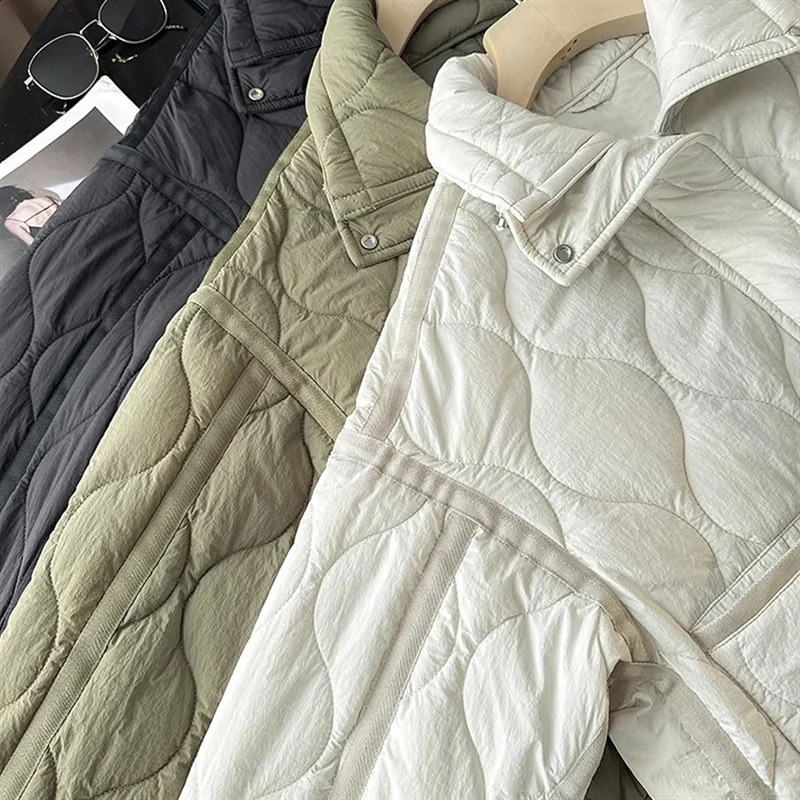 BSKTRAF autumn and winter womens webbing stitching quilted cotton coat casual loose silhouette warm 250923