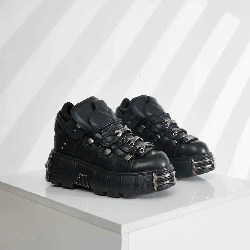 Limited Availability Bold Black Platform Sneakers with Shiny Metal Accents W250920