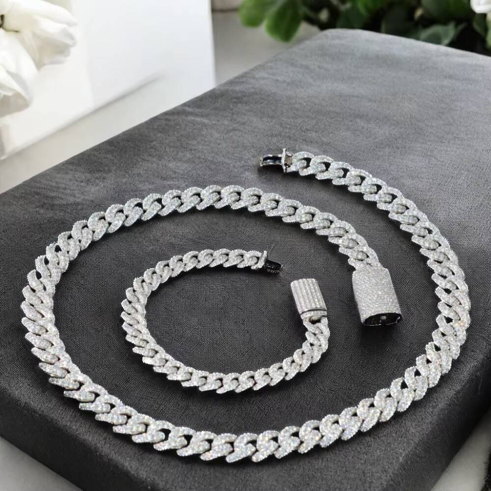 12mm 15mm 18mm Hiphop Jewelry Cuban Link Chain Curb 925 Sterling Silver Iced Out VVS Moissanite Cuban Chain