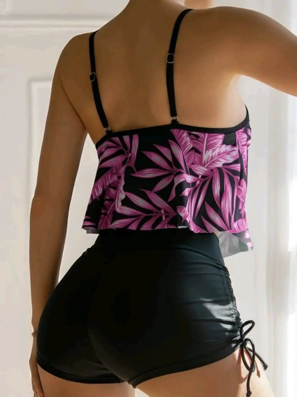 2025 Sexy Swimwear High Waist Two Piece Bikini Leaf Print Swimsuit Tight Sling Beachwear Summer Womens Seaside Bathing Suit 250920