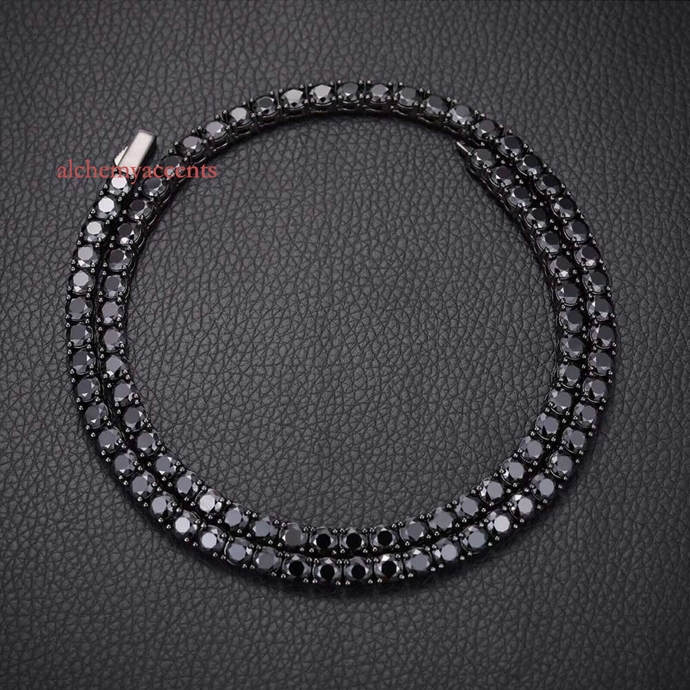Kolye Unique Design 4mm Black VVS Moissanite DIa Tennis Chain GRA Certificate S Sier Men Jewelry Necklace for Man