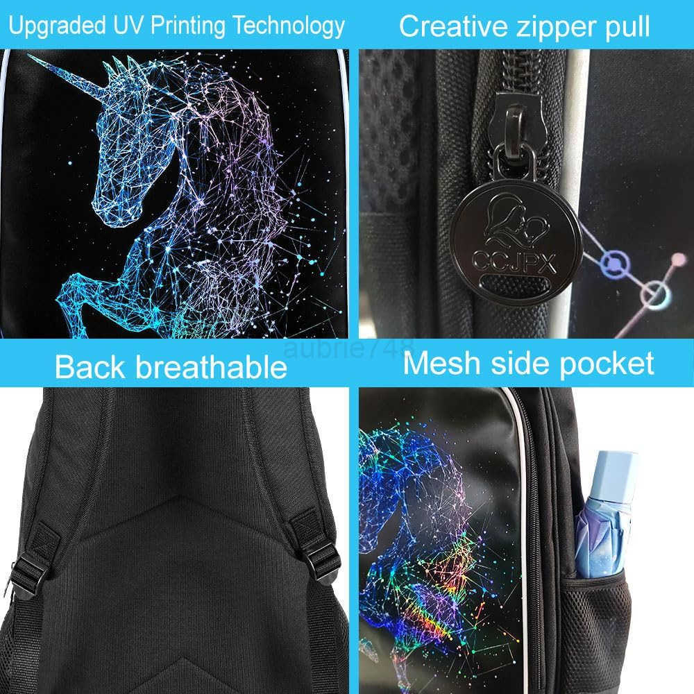 3PCS Unicorn Backpack 17 girls Bookbag with Lunch Box Water Resistant Middle Elementary School Bag for PrechoolZ250920