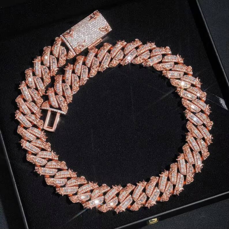 20mm Iced Out Hiphop Rock Gold Plated Necklaces 925 Sterling Silver Sparkling VVS Moissanite Cuban Link Chain