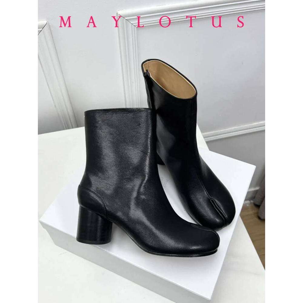 Split Toe Boot Tabi High Top Leather Boots Horseshoe 3/6/8 Cm Heels Women's Thick Soled Shoes