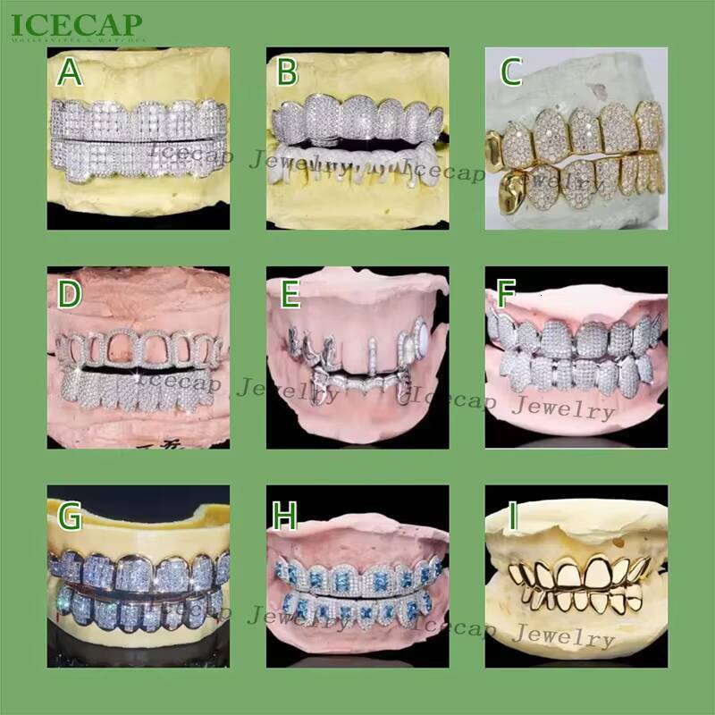 Iced Out VVS Moissanite Diamond Teeth Grillz Sterling Silver 925 Hip Hop Rapper Grillz for Men with Gra