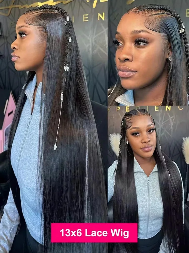 30 40 Inch 300 Density Black Straight 13X6 HD Lace Frontal Wig 13X4 Transparent Lace Front Wig Pre Plucked Human Hair For Women