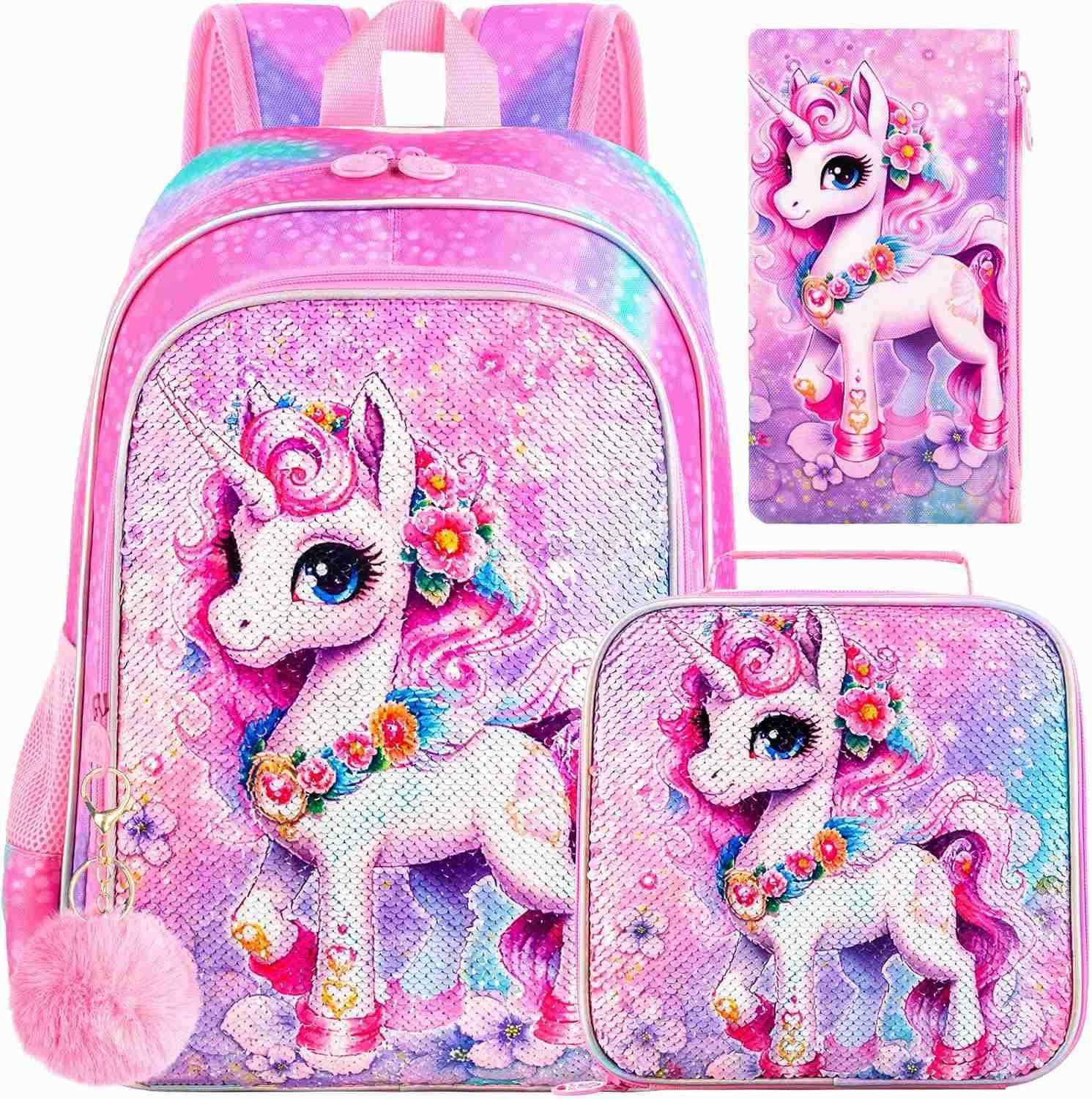 3PCS Backpack for girls with Lunch Box16 Sequin Bookbag with Lunch Box School Bag for Elementary ToddlerZ250920