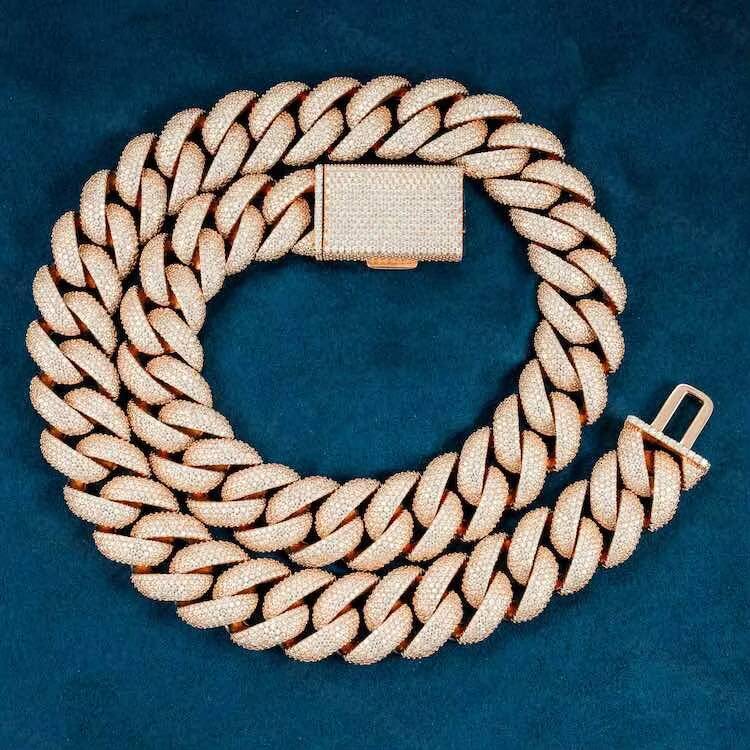 20mm Iced Out Hiphop Rock Gold Plated Necklaces 925 Sterling Silver Sparkling VVS Moissanite Cuban Link Chain