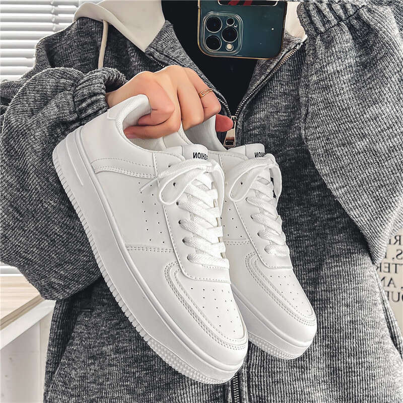 2025 new all-season white shoes sneakers for men and women, white leather waterproof versatile casual fashion shoes