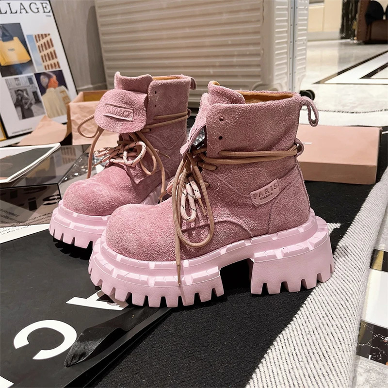 Womens Ankle Boots Platform er Shoes Suede Retro Boots for Woman Fashion Winter Women Pumps Gladiator Mujer Zapatos 250919