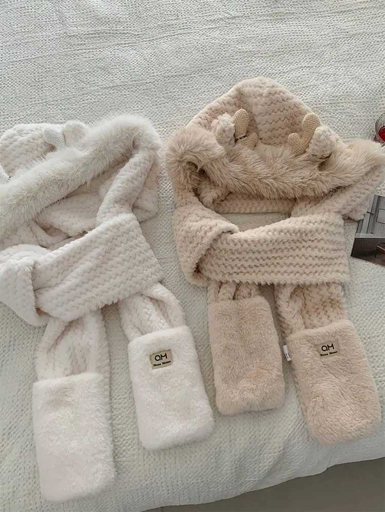 Fashion Elk Antlers P Hat Scarf Gs Wens Winter Ear Protector Thicke Lei Feng Hat Cycling Ski C Wind Proof Y250920