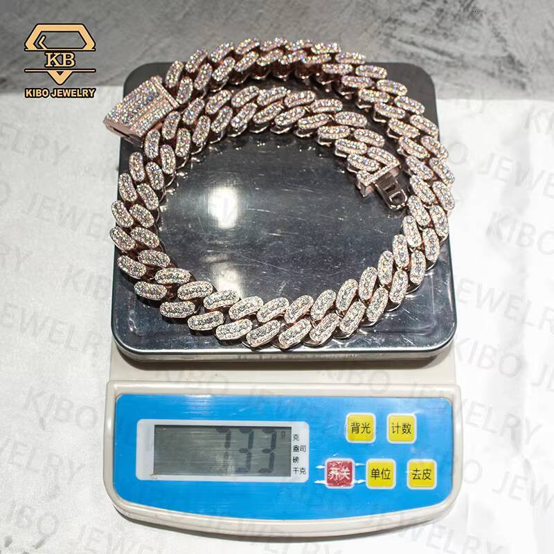 22mm Big Cuban Link Chain Raised Pointer 925 Silver Rose Gold Moissanite Iced Out Cuban Link Chain